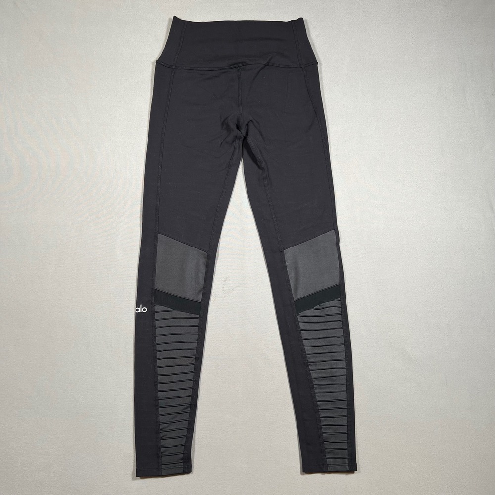 Alo Yoga Womens Moto Legging Black High Waist Quilted Ribbed Yoga Pants S